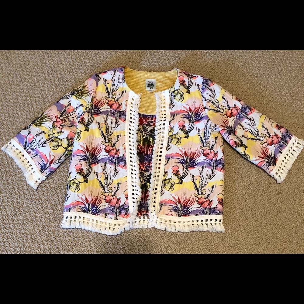 Ivy Jane cactus brocade jacket with fringe XS